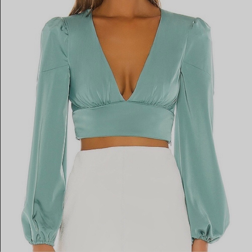 NBD Karina Top Aquatic Blue Small‎ Crop Long Sleeve Romantic